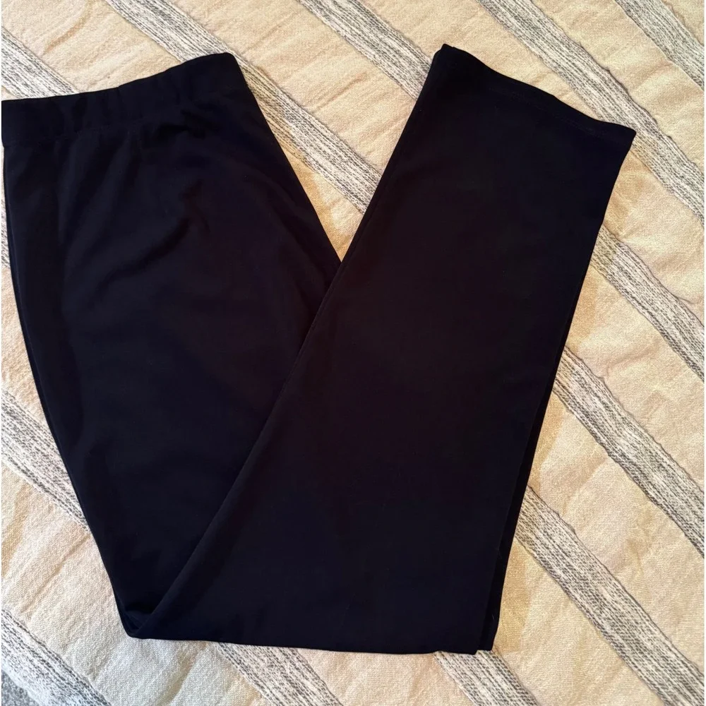 Susan Graver Minimalist Liquid Knit Black Straight Leg Pants Womens Large L